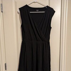 Garnet Hill Black Sleeveless Faux-Wrap Midi Dress